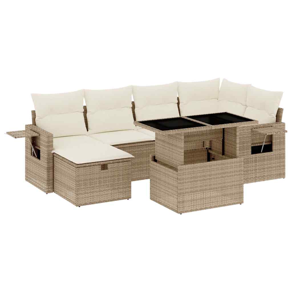sofasæt til haven 7 dele med hynder polyrattan beige