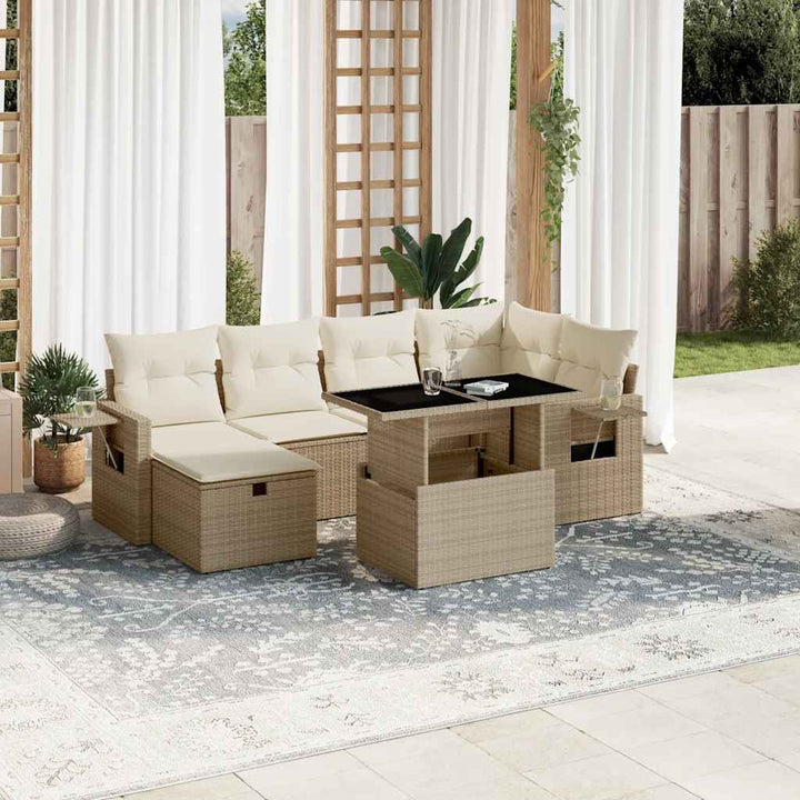 sofasæt til haven 7 dele med hynder polyrattan beige