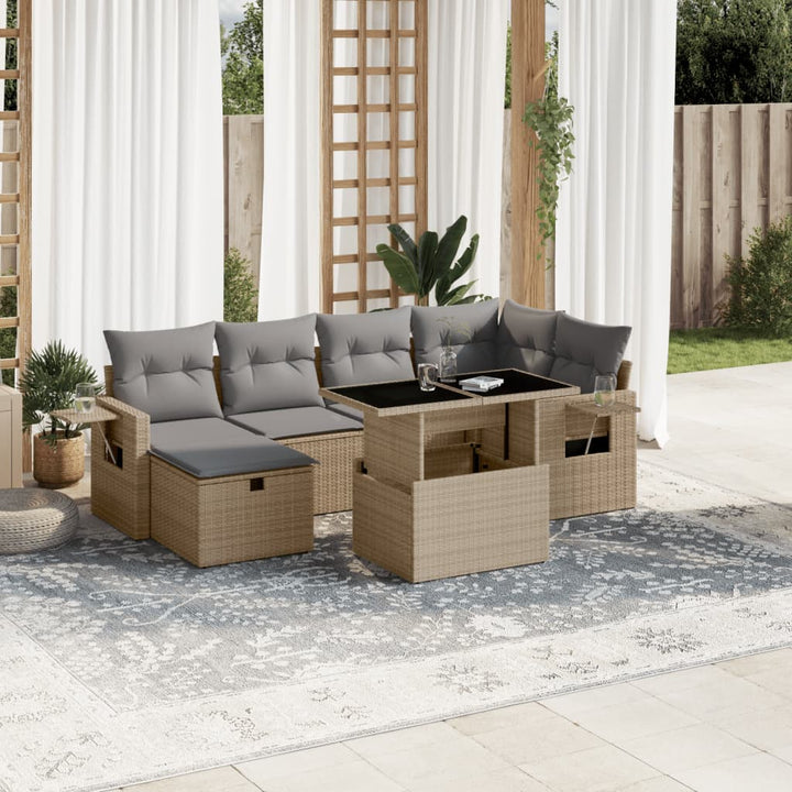 sofasæt til haven 7 dele med hynder polyrattan beige