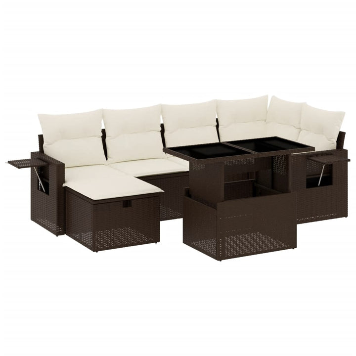 sofasæt til haven 7 dele med hynder polyrattan brun
