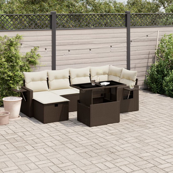 sofasæt til haven 7 dele med hynder polyrattan brun