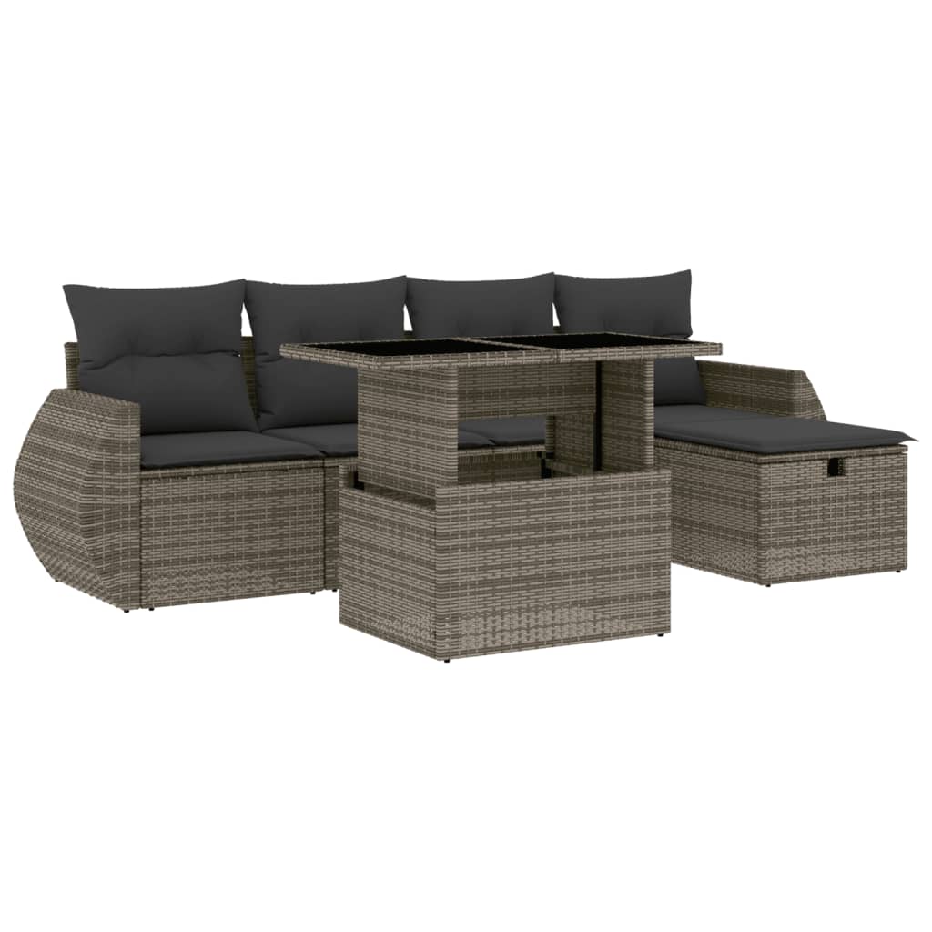 sofasæt til haven 6 dele med hynder polyrattan grå