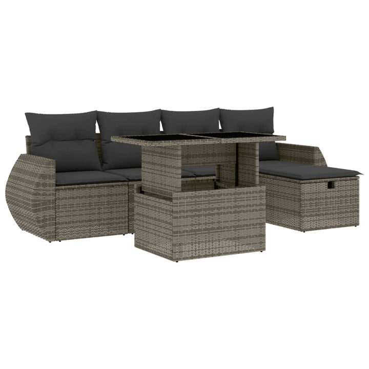 sofasæt til haven 6 dele med hynder polyrattan grå