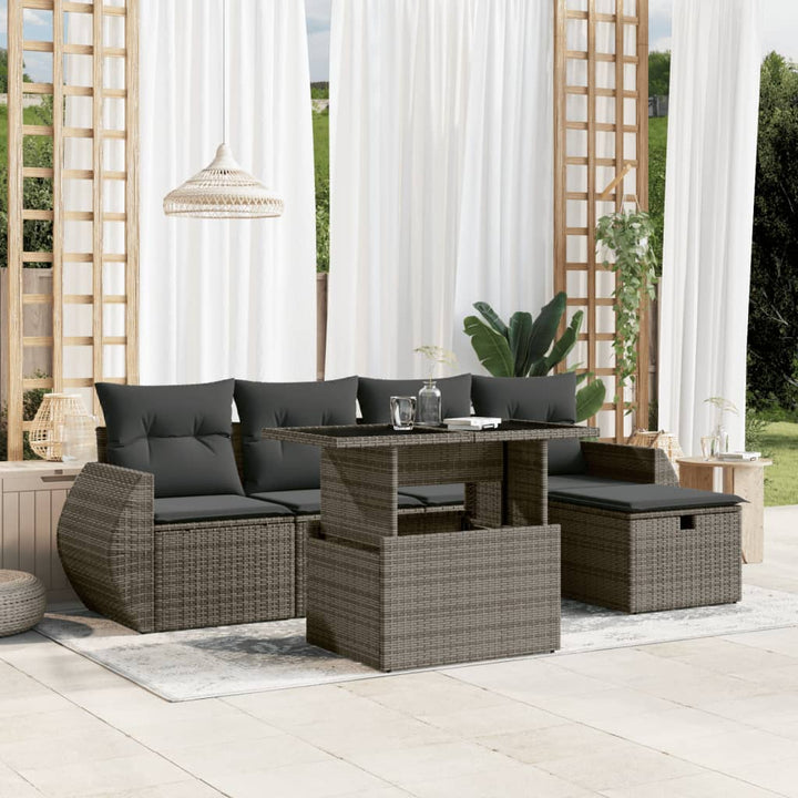 sofasæt til haven 6 dele med hynder polyrattan grå