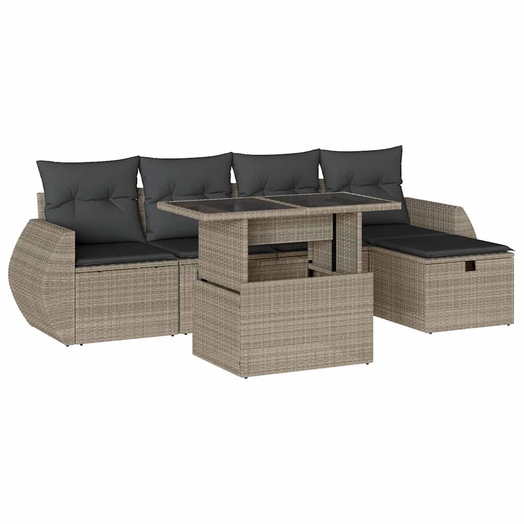 sofasæt til haven 6 dele med hynder polyrattan lysegrå