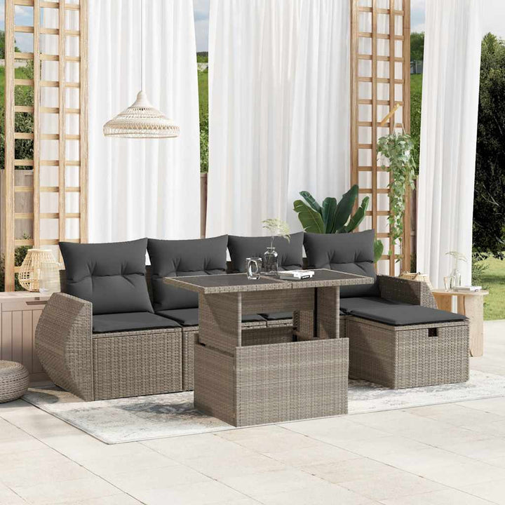 sofasæt til haven 6 dele med hynder polyrattan lysegrå