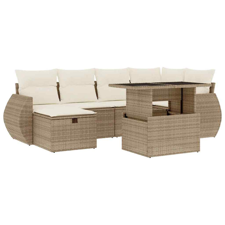 sofasæt til haven 7 dele med hynder polyrattan beige