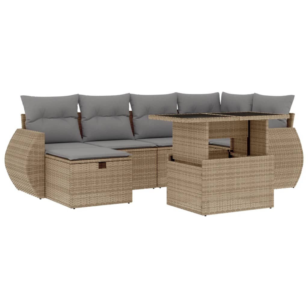 sofasæt til haven 7 dele med hynder polyrattan beige