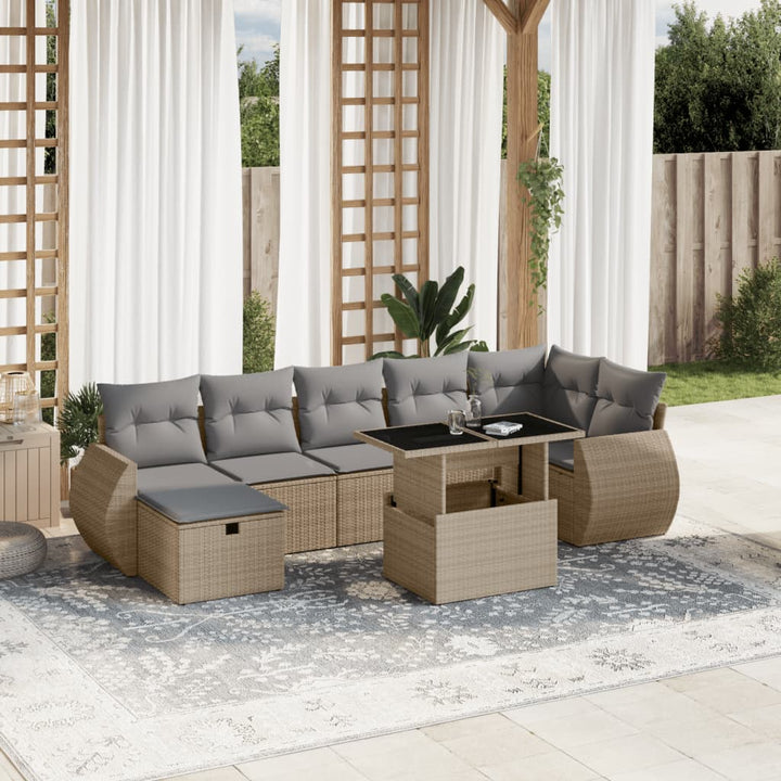 sofasæt til haven 8 dele med hynder polyrattan beige