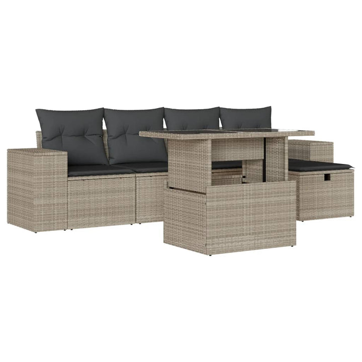 sofasæt til haven 6 dele med hynder polyrattan lysegrå
