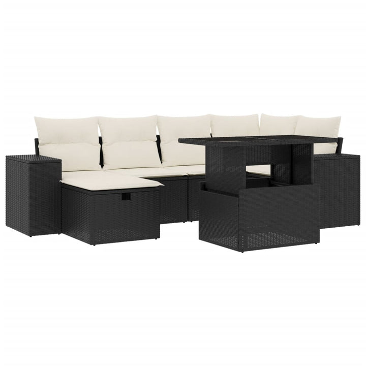 sofasæt til haven 7 dele med hynder polyrattan sort