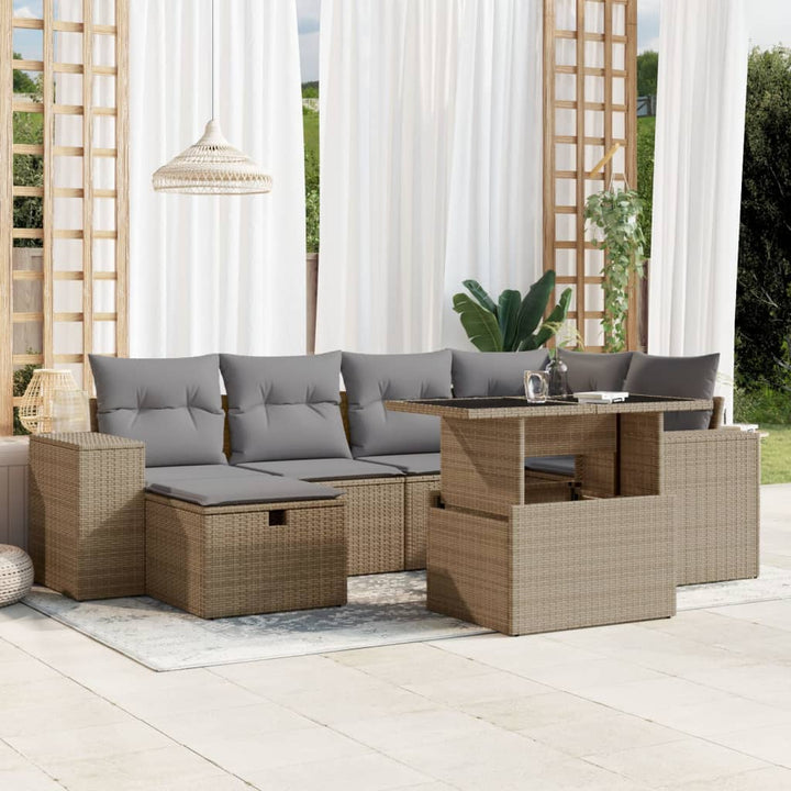 sofasæt til haven 7 dele med hynder polyrattan beige