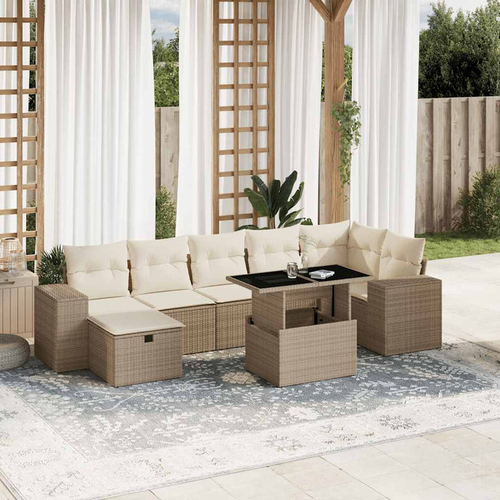 sofasæt til haven 8 dele med hynder polyrattan beige