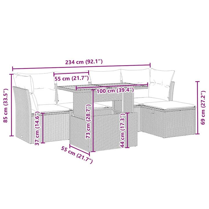 sofasæt til haven 6 dele med hynder polyrattan beige