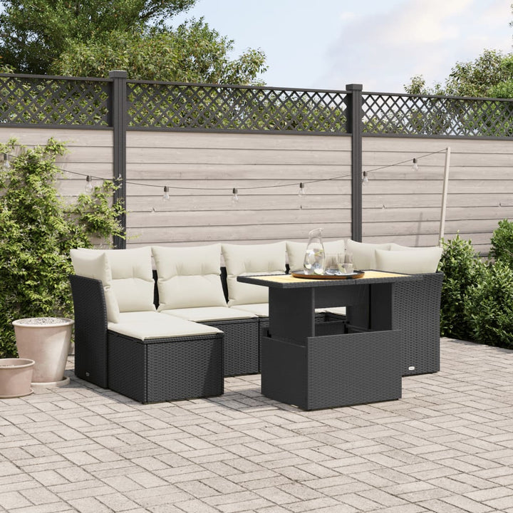sofasæt til haven 7 dele med hynder polyrattan sort