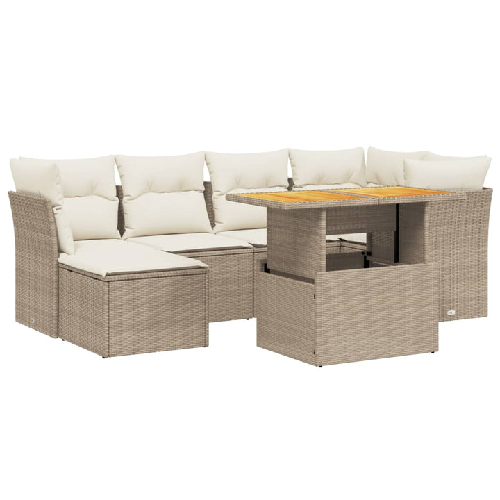 sofasæt til haven 7 dele med hynder polyrattan beige