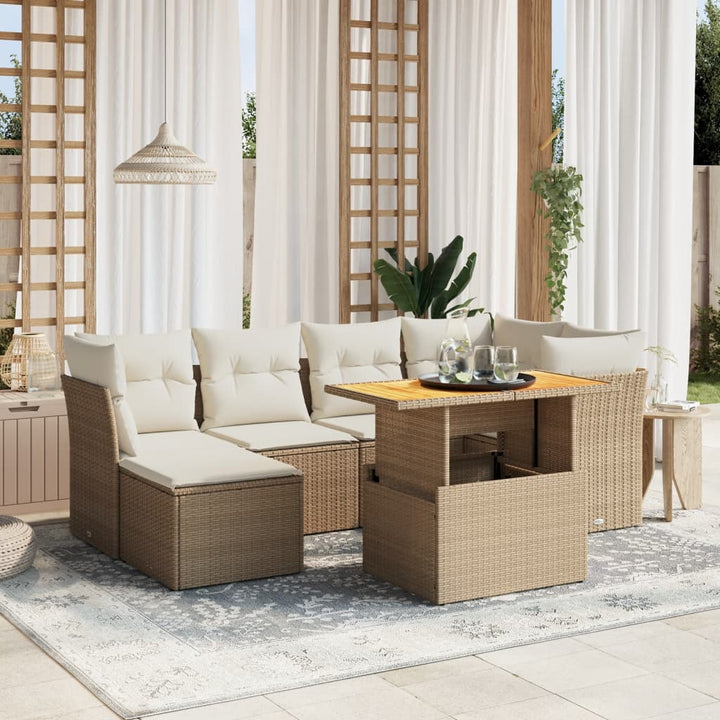 sofasæt til haven 7 dele med hynder polyrattan beige