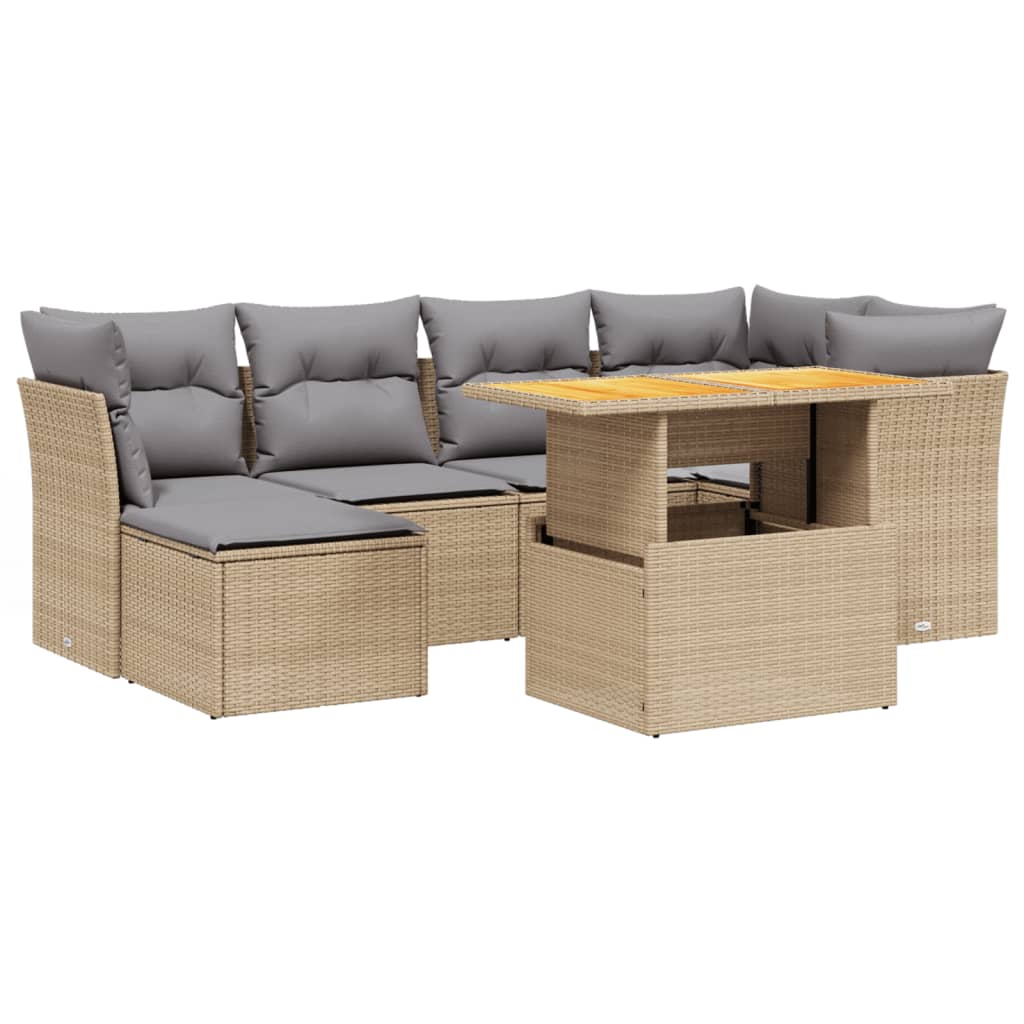 sofasæt til haven 7 dele med hynder polyrattan beige