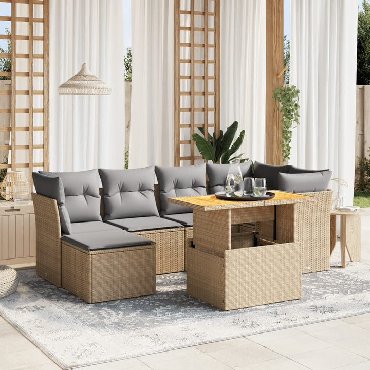 sofasæt til haven 7 dele med hynder polyrattan beige