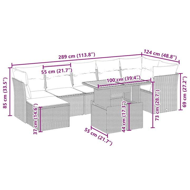 sofasæt til haven 8 dele med hynder polyrattan beige