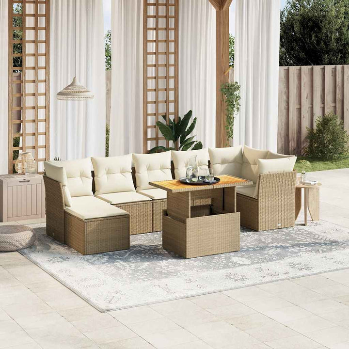 sofasæt til haven 8 dele med hynder polyrattan beige
