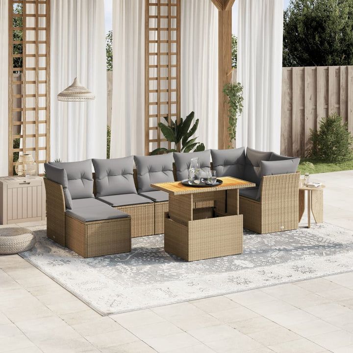 sofasæt til haven 8 dele med hynder polyrattan beige