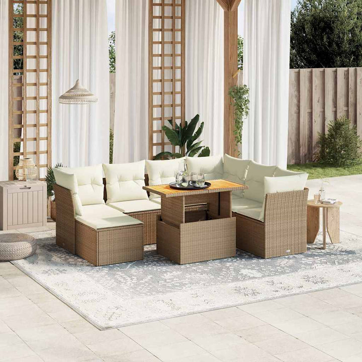 sofasæt til haven 8 dele med hynder polyrattan beige