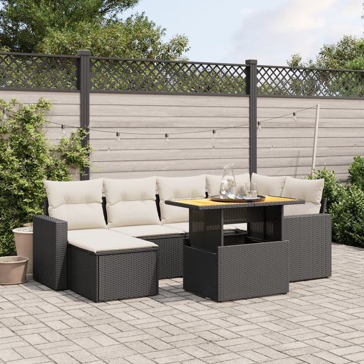 sofasæt til haven 7 dele med hynder polyrattan sort