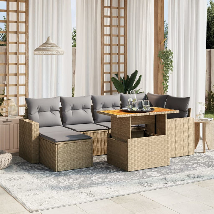 sofasæt til haven 7 dele med hynder polyrattan beige