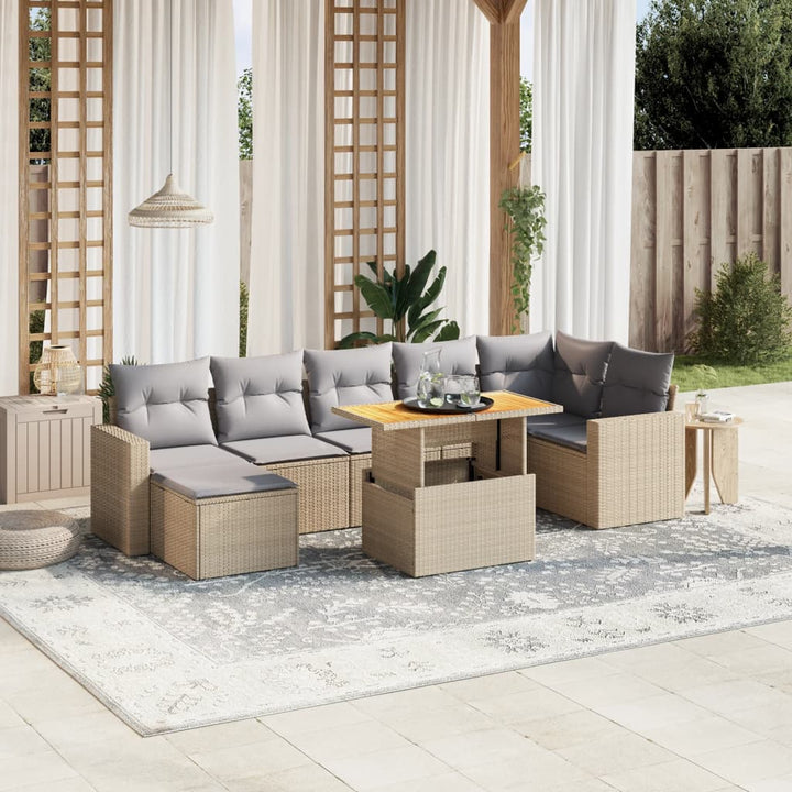 sofasæt til haven 8 dele med hynder polyrattan beige