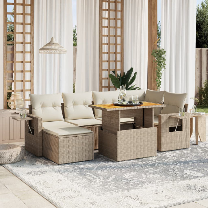 sofasæt til haven 7 dele med hynder polyrattan beige