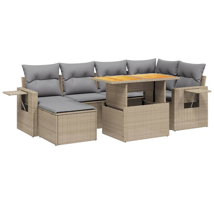 sofasæt til haven 7 dele med hynder polyrattan beige