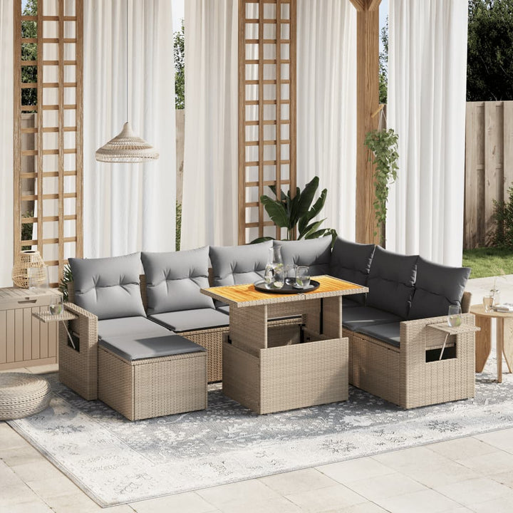 sofasæt til haven 8 dele med hynder polyrattan beige