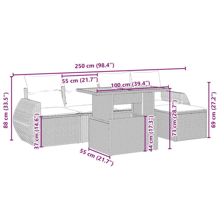 sofasæt til haven 6 dele med hynder polyrattan beige
