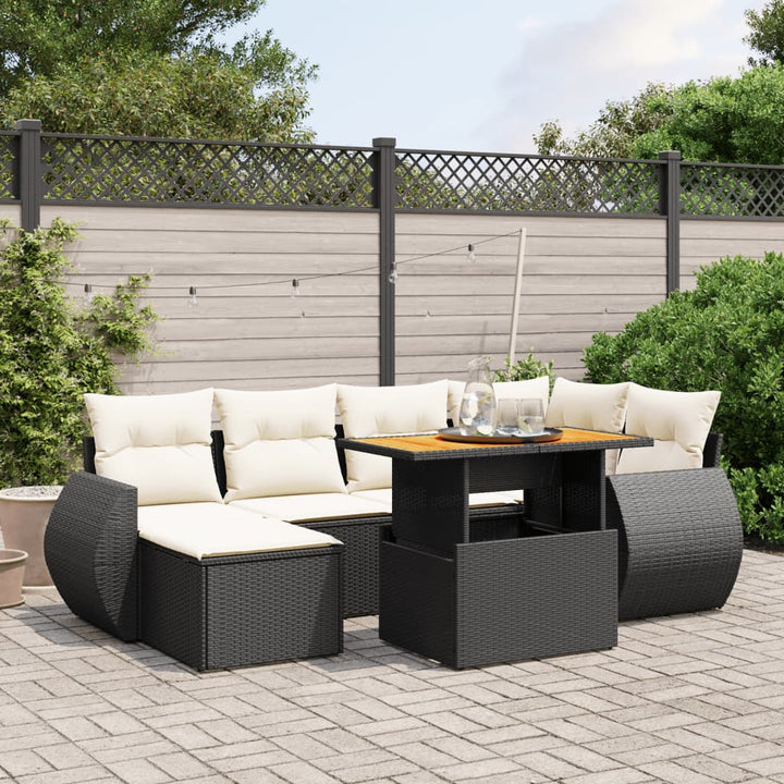 sofasæt til haven 7 dele med hynder polyrattan sort