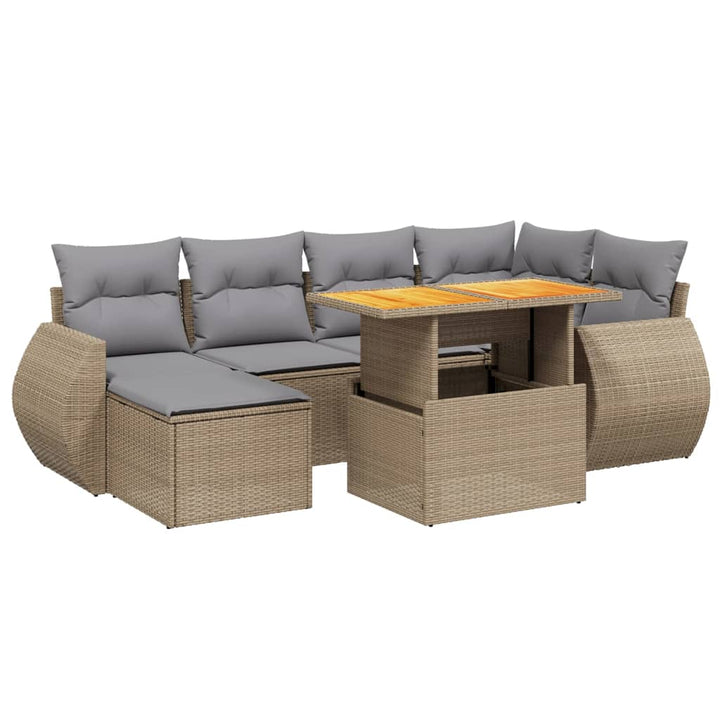 sofasæt til haven 7 dele med hynder polyrattan beige