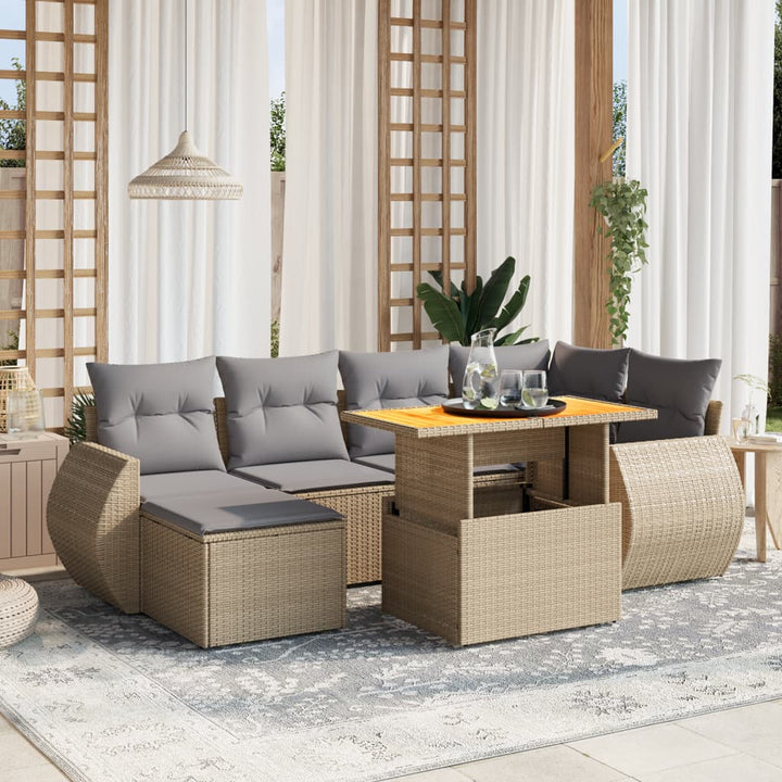 sofasæt til haven 7 dele med hynder polyrattan beige
