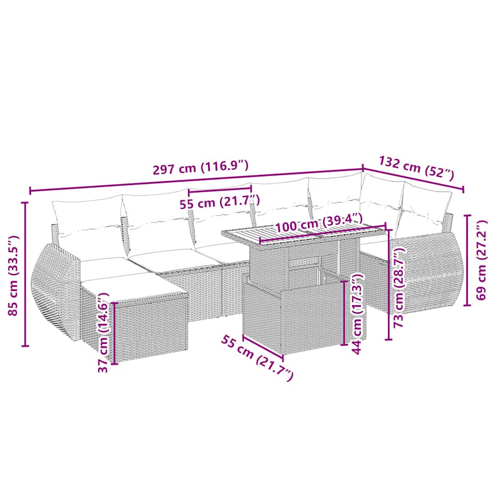 sofasæt til haven 8 dele med hynder polyrattan beige