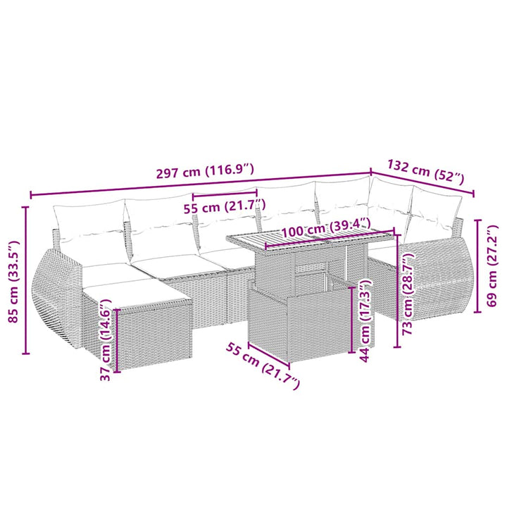 sofasæt til haven 8 dele med hynder polyrattan beige