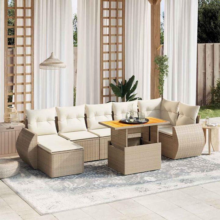 sofasæt til haven 8 dele med hynder polyrattan beige