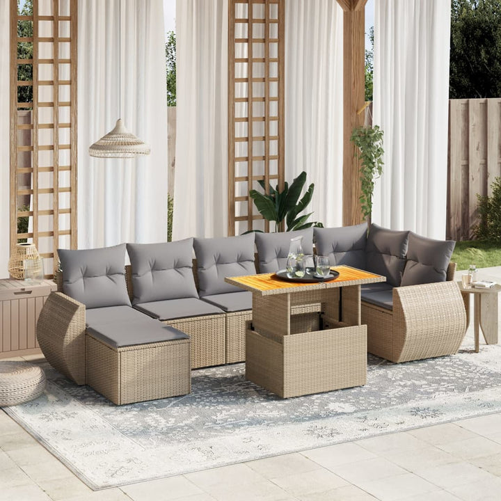 sofasæt til haven 8 dele med hynder polyrattan beige