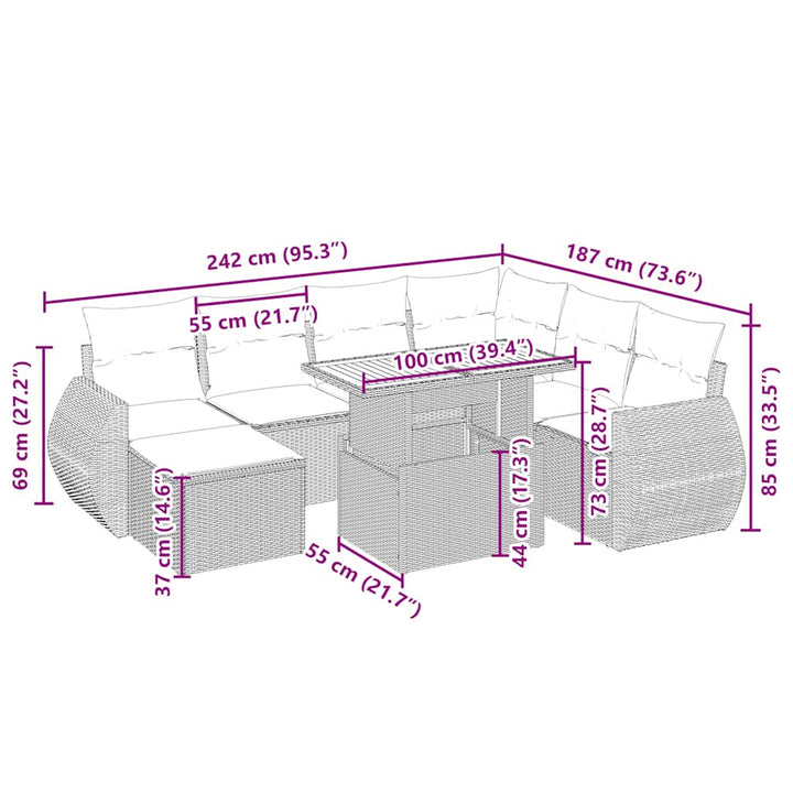 sofasæt til haven 8 dele med hynder polyrattan beige
