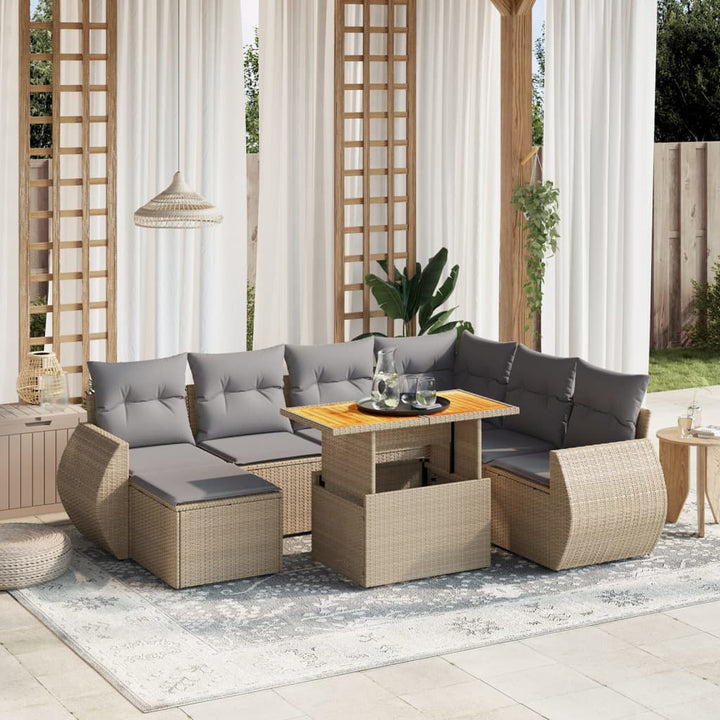 sofasæt til haven 8 dele med hynder polyrattan beige