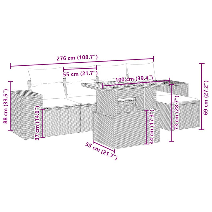 sofasæt til haven 6 dele med hynder polyrattan beige