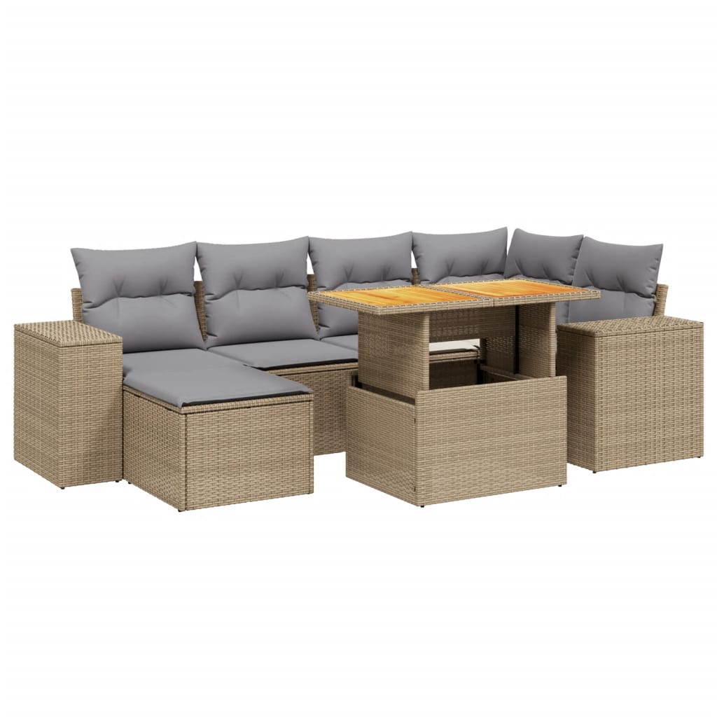 sofasæt til haven 7 dele med hynder polyrattan beige