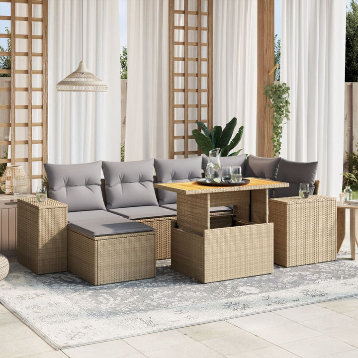 sofasæt til haven 7 dele med hynder polyrattan beige