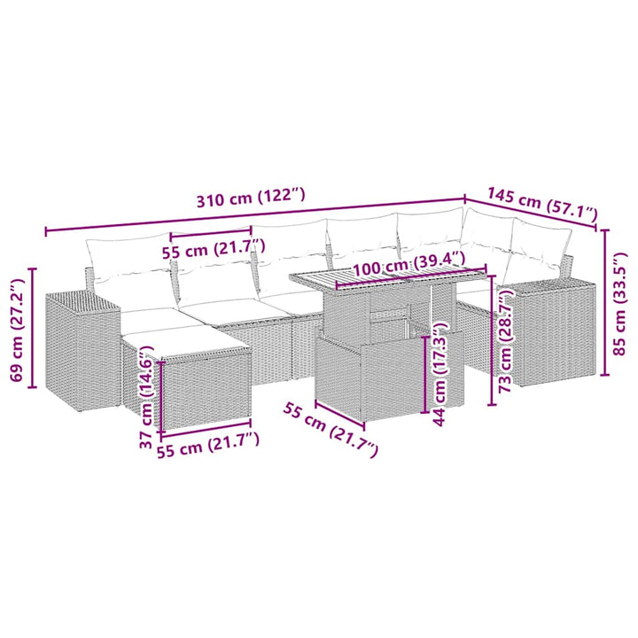 sofasæt til haven 8 dele med hynder polyrattan beige