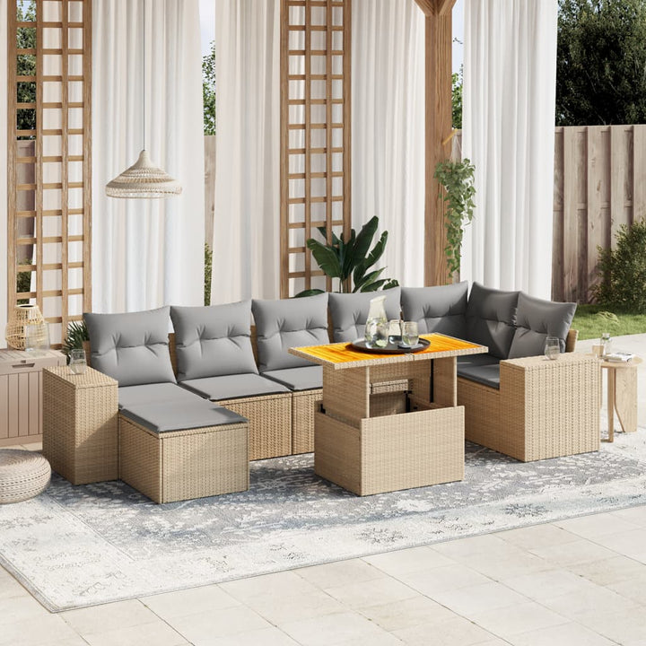 sofasæt til haven 8 dele med hynder polyrattan beige