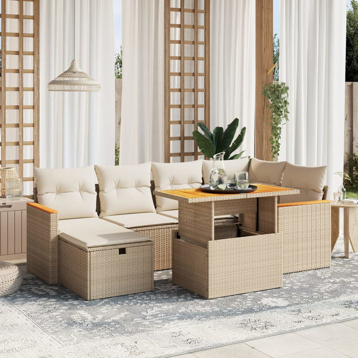 sofasæt til haven 7 dele med hynder polyrattan beige