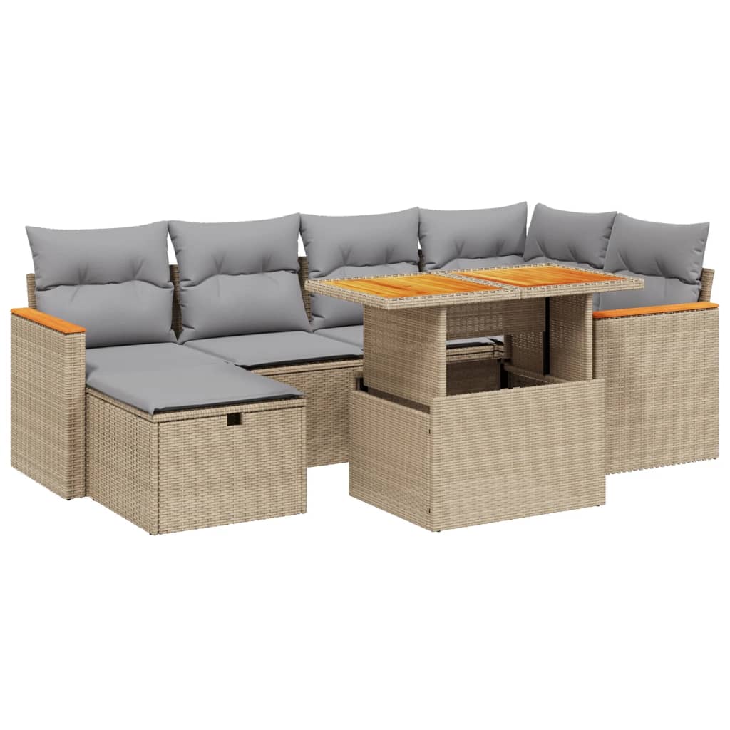 sofasæt til haven 7 dele med hynder polyrattan beige